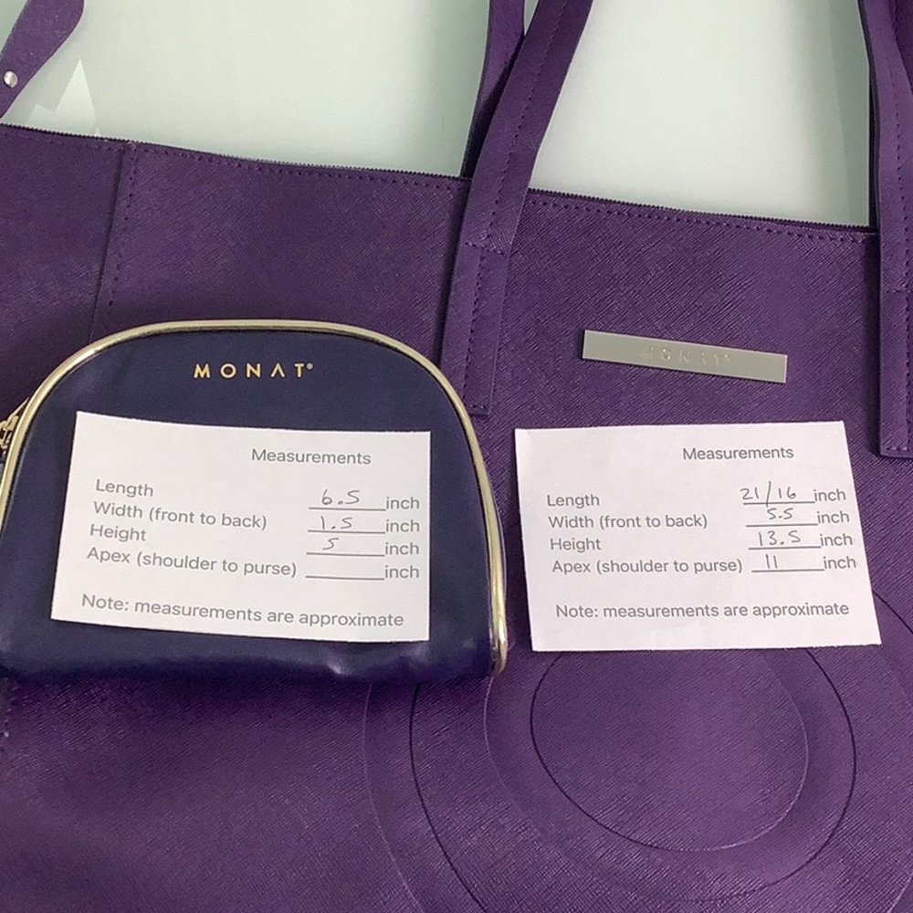 Monat Purple oversized top zippered shoulder purse bag & Cosmetic pouch NWOT - Picture 14 of 14